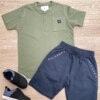 Conjunto Infantil Masculino Camiseta Verde Militar e Bermuda Grafite Fernanda Ramos Kids