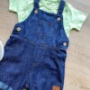 fernandaramoskids com br Conjunto Infantil Masculino Jardineira Jeans e Camiseta Verde 1