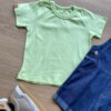 fernandaramoskids com br Conjunto Infantil Masculino Jardineira Jeans e Camiseta Verde 2