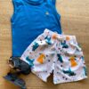 Conjunto Infantil Masculino Regata Azul e Bermuda Branca Estampada Fernanda Ramos Kids