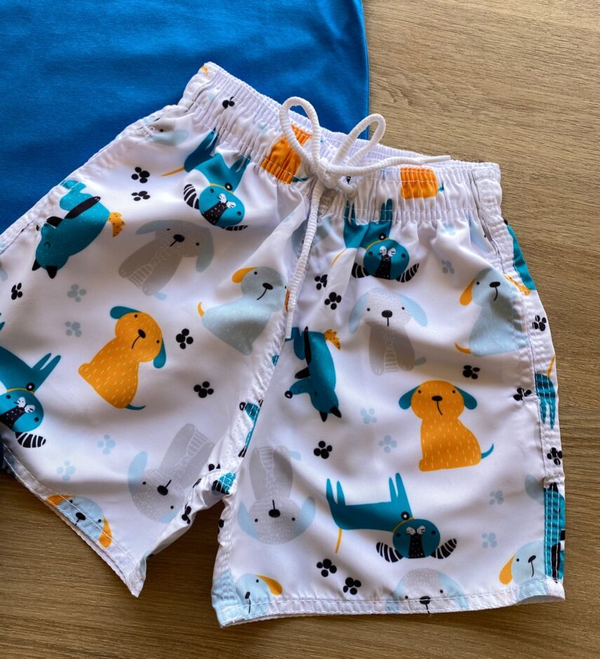 fernandaramoskids com br Conjunto Infantil Masculino Regata Azul e Bermuda Branca Estampada 2