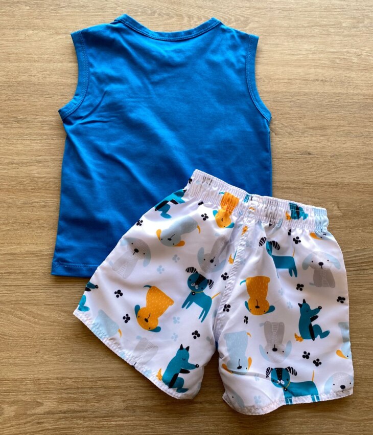 fernandaramoskids com br Conjunto Infantil Masculino Regata Azul e Bermuda Branca Estampada 3