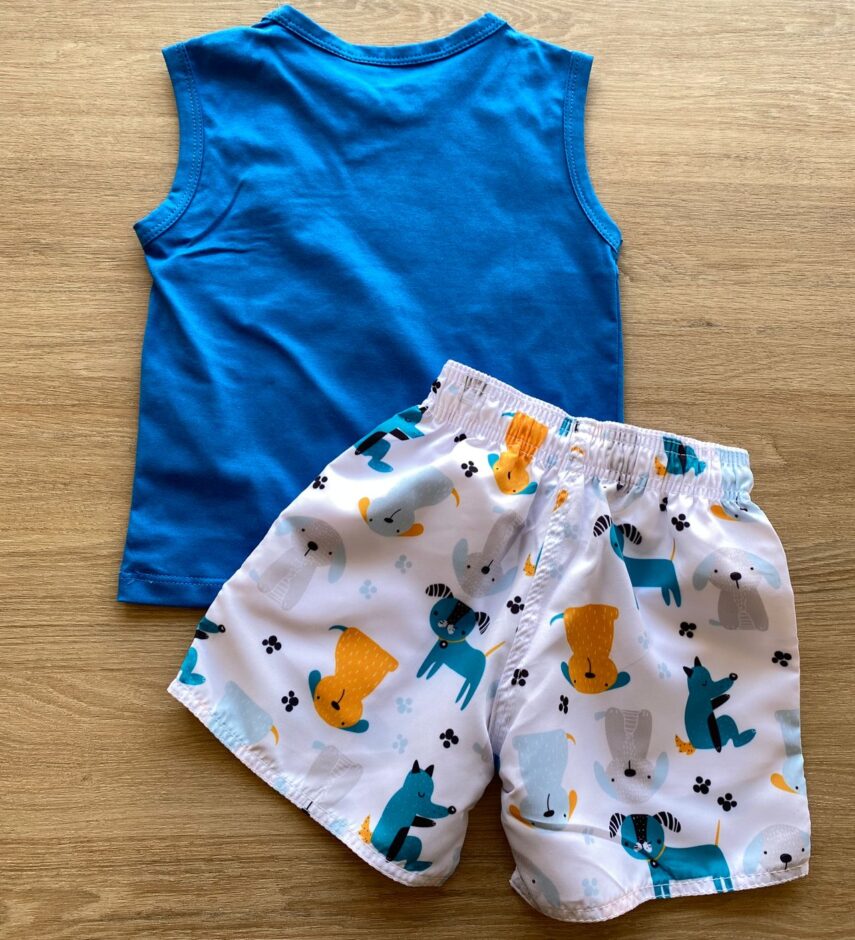 fernandaramoskids com br Conjunto Infantil Masculino Regata Azul e Bermuda Branca Estampada 3