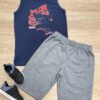 Conjunto Infantil Masculino Regata Azul Marinho e Bermuda Cinza Fernanda Ramos Kids
