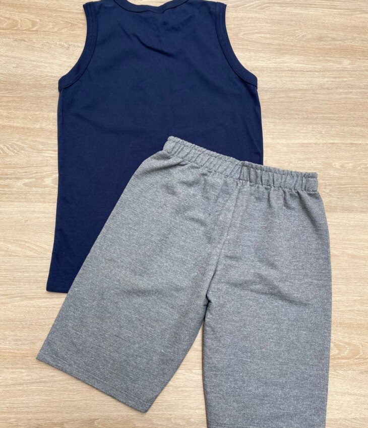 fernandaramoskids com br Conjunto Infantil Masculino Regata Azul Marinho e Bermuda Cinza 2