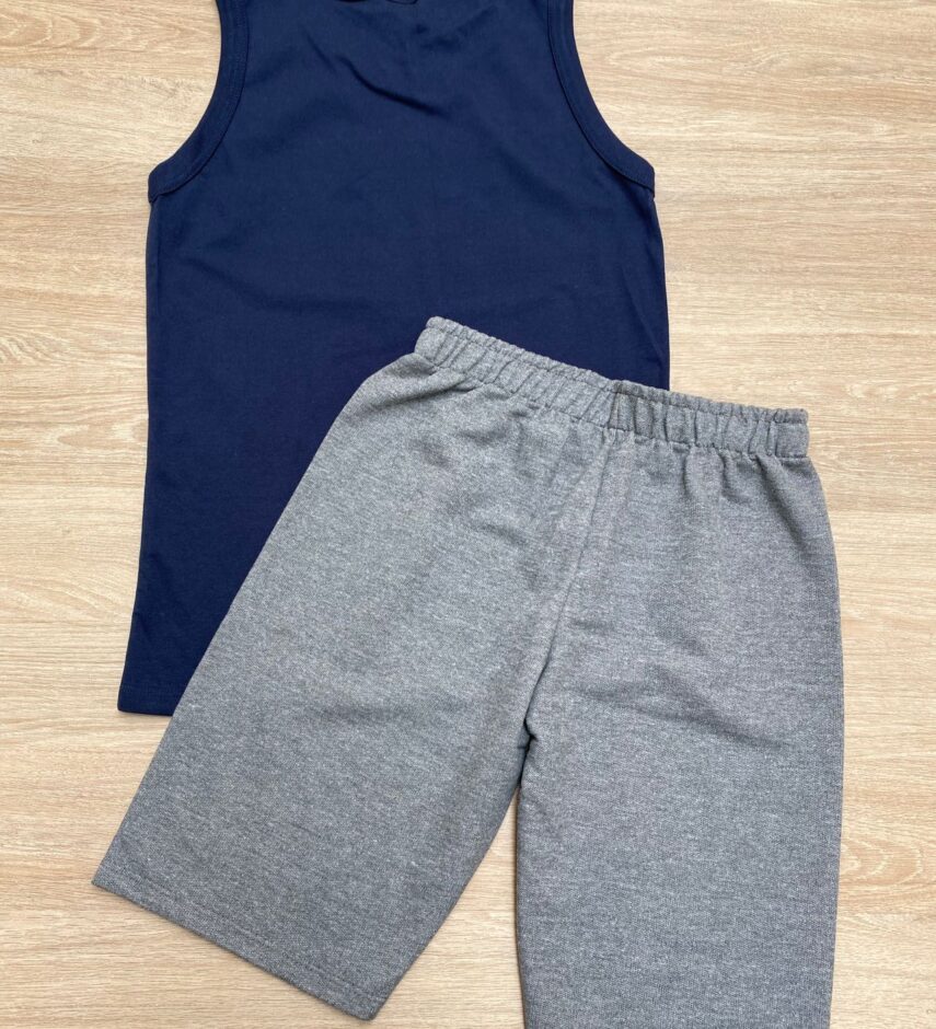 fernandaramoskids com br Conjunto Infantil Masculino Regata Azul Marinho e Bermuda Cinza 2