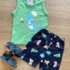 Conjunto Infantil Masculino Regata Verde Estampada e Bermuda Azul Fernanda Ramos Kids
