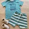 Conjunto Infantil Masculino Verde Camiseta Happiness e Bermuda Listrada Fernanda Ramos Kids
