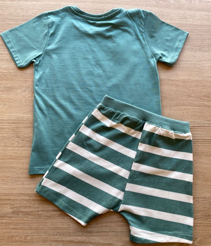 fernandaramoskids com br Conjunto Infantil Masculino Verde Camiseta Happiness e Bermuda Listrada 2