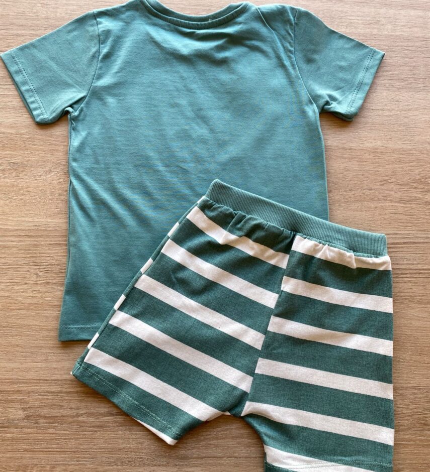fernandaramoskids com br Conjunto Infantil Masculino Verde Camiseta Happiness e Bermuda Listrada 2