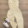 Macacão Infantil Feminino com Botões Listrado Amarelo Fernanda Ramos Kids