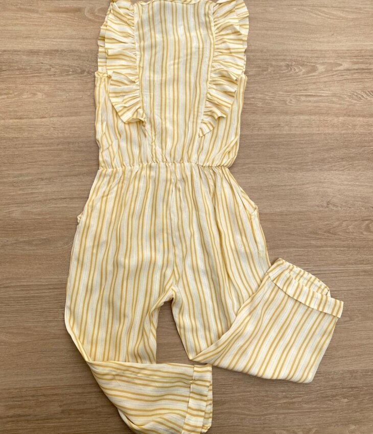 fernandaramosstore com br Macacão Infantil Feminino com Botões Listrado Amarelo 3