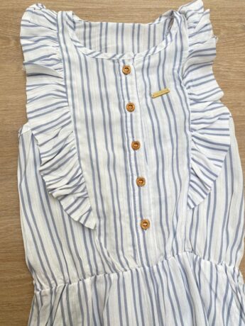 fernandaramosstore com br Macacão Infantil Feminino com Botões Listrado Azul 1