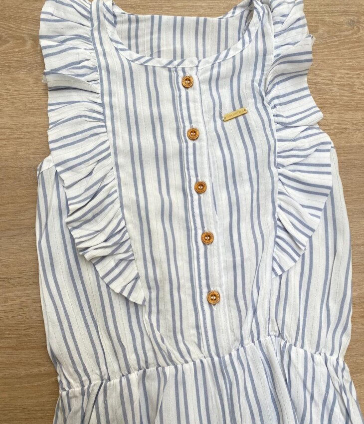 fernandaramosstore com br Macacão Infantil Feminino com Botões Listrado Azul 1