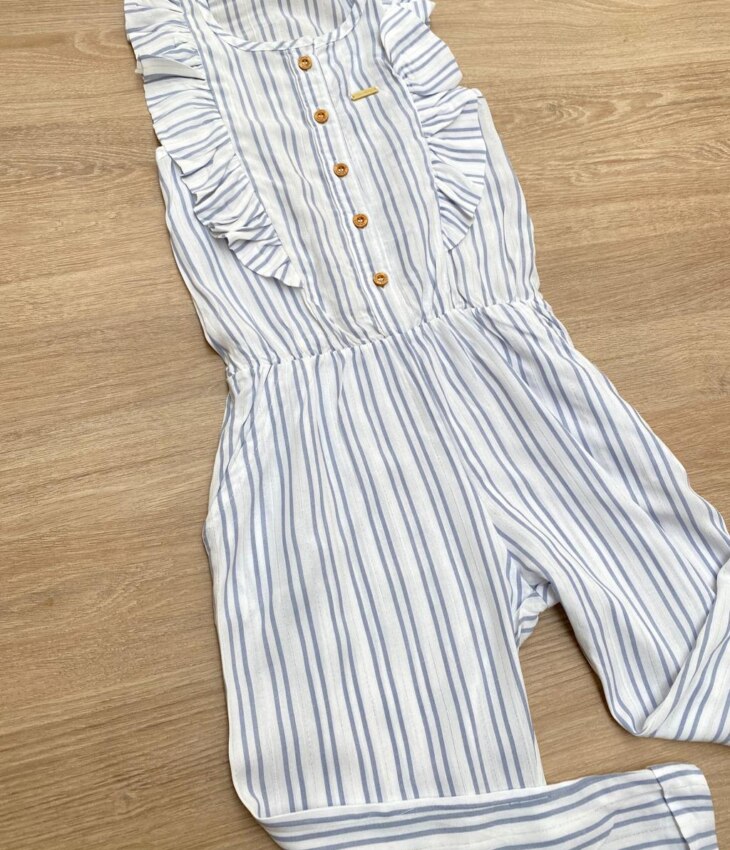 fernandaramosstore com br Macacão Infantil Feminino com Botões Listrado Azul 2