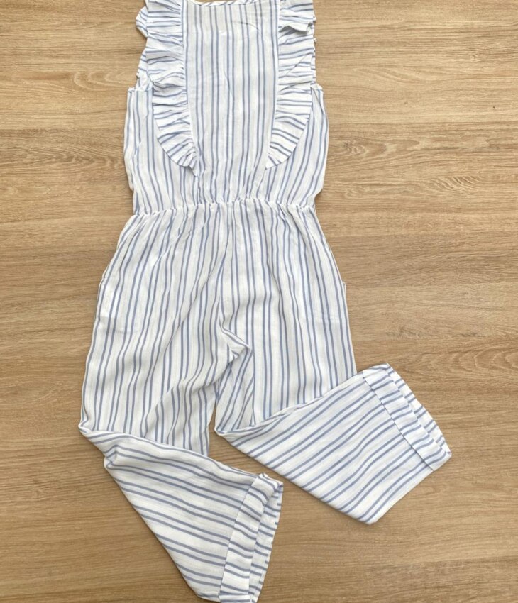 fernandaramosstore com br Macacão Infantil Feminino com Botões Listrado Azul 3