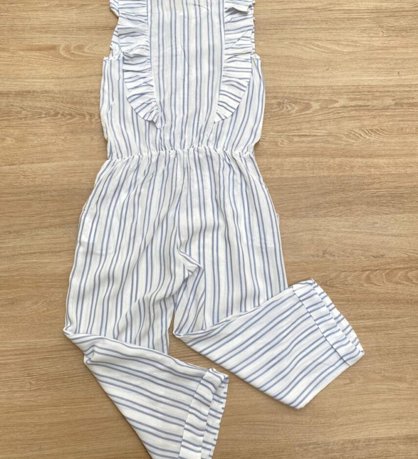fernandaramosstore com br Macacão Infantil Feminino com Botões Listrado Azul 3