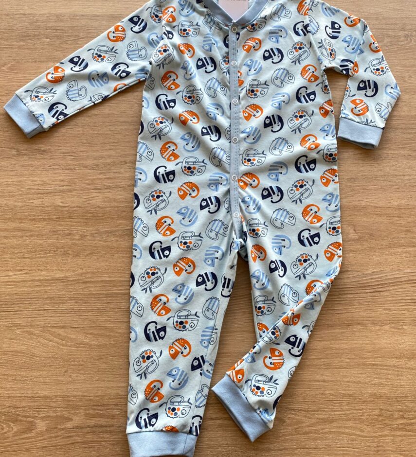 Macacão Pijama Infantil Feminino Azul Estampado Fernanda Ramos Kids