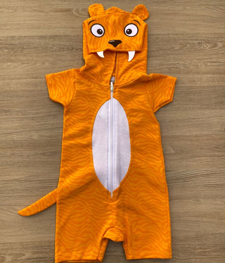 Macacão Pijama Infantil Masculino Kigurumi Tigre Laranja Fernanda Ramos Kids
