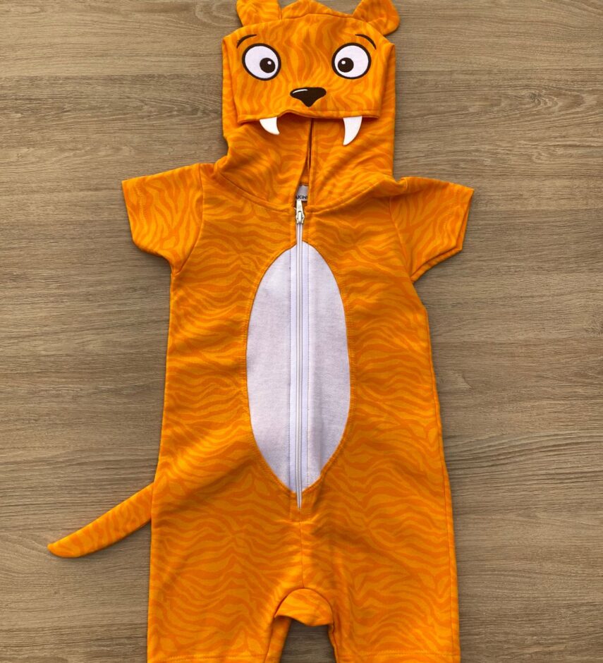 Macacão Pijama Infantil Masculino Kigurumi Tigre Laranja Fernanda Ramos Kids
