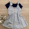Vestido com Blusa Infantil Feminino Off White com Azul Marinho Fernanda Ramos Kids