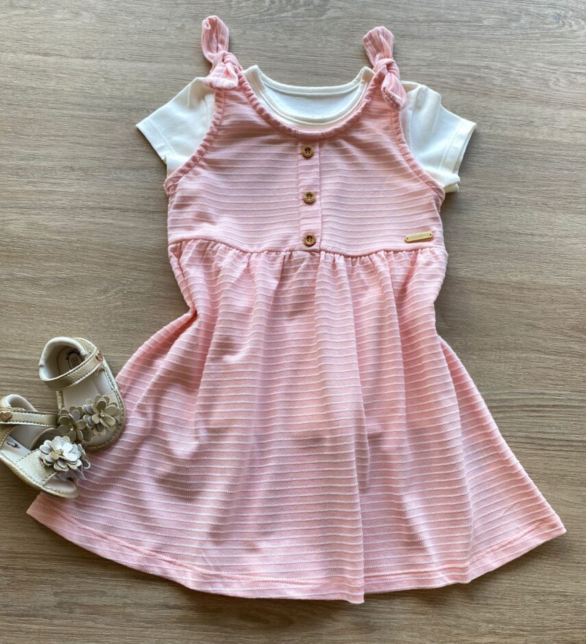Vestido com Blusa Infantil Feminino Rosa Blusa Off White Fernanda Ramos Kids