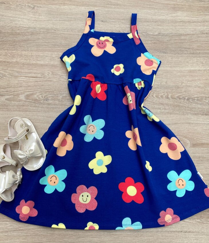 Vestido Infantil Feminino Alcinha Estampado Azul Fernanda Ramos Kids