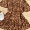 fernandaramoskids com br Vestido Infantil Feminino Animal Print Manga Curta Marrom Escuro 1