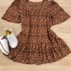 Vestido Infantil Feminino Animal Print Manga Curta Marrom Escuro Fernanda Ramos Kids