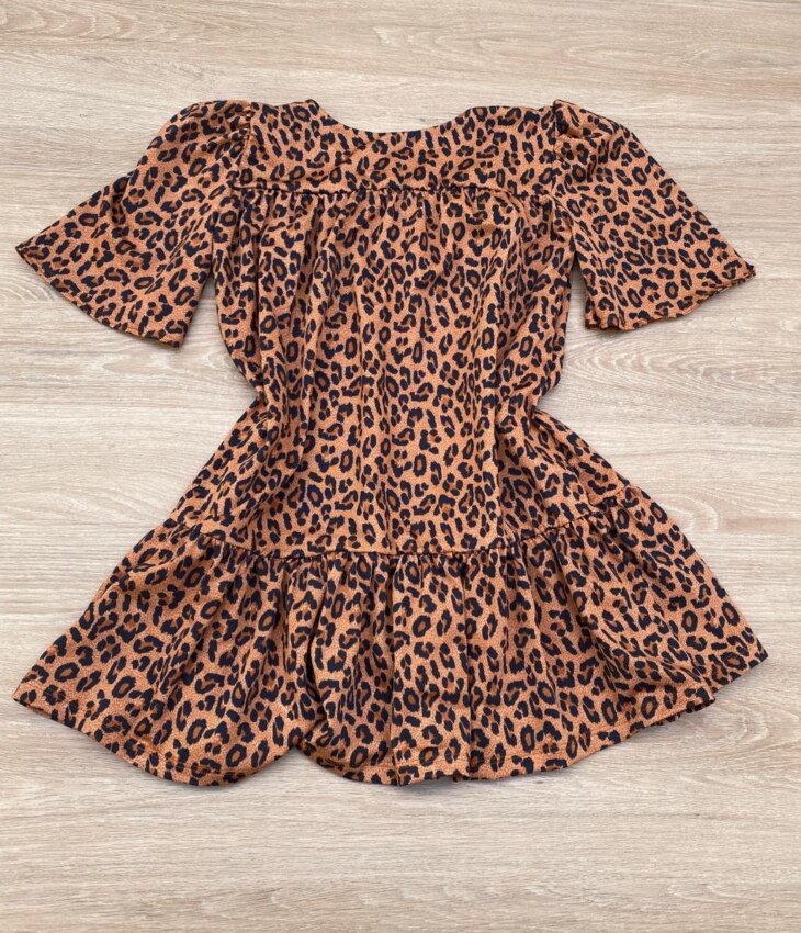 fernandaramoskids com br Vestido Infantil Feminino Animal Print Manga Curta Marrom Escuro 2