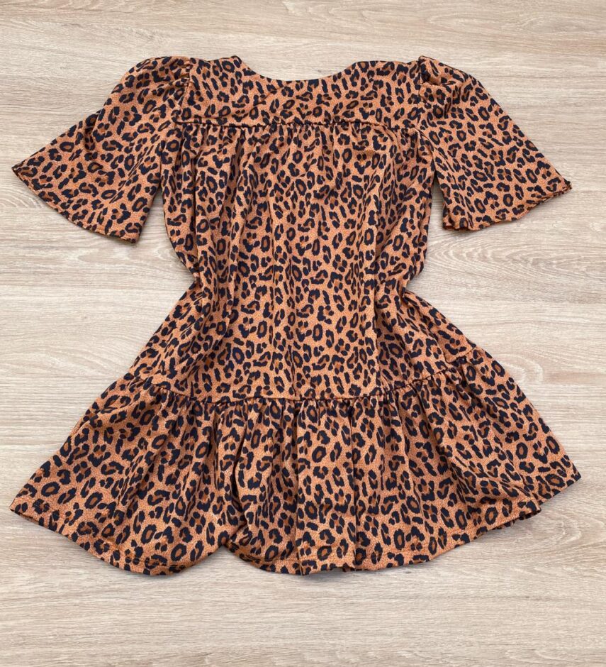 fernandaramoskids com br Vestido Infantil Feminino Animal Print Manga Curta Marrom Escuro 2