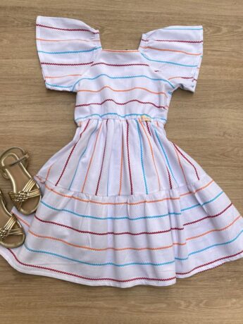 Vestido Infantil Feminino Bordado Colorido Branco Fernanda Ramos Kids