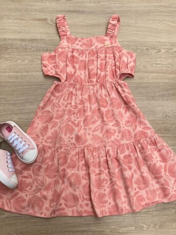 Vestido Infantil Feminino com Abertura Estampado Rose Fernanda Ramos Kids
