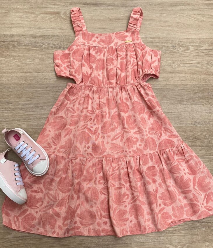 Vestido Infantil Feminino com Abertura Estampado Rose Fernanda Ramos Kids
