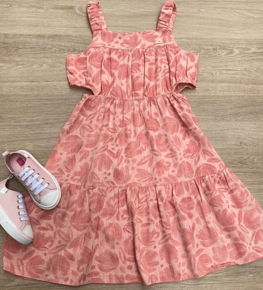 Vestido Infantil Feminino com Abertura Estampado Rose Fernanda Ramos Kids