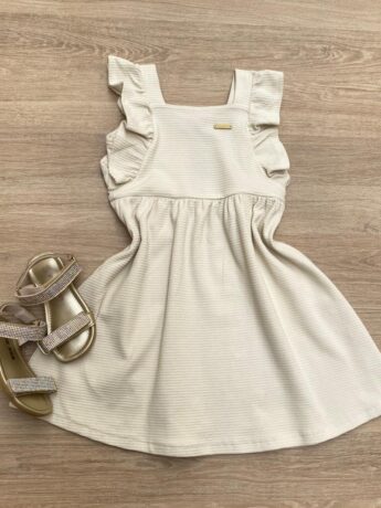 Vestido Infantil Feminino com Babado Bege Fernanda Ramos Kids