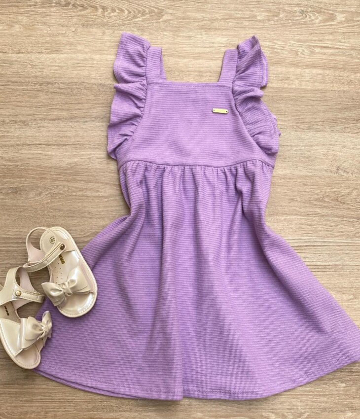 Vestido Infantil Feminino com Babado Lilás Fernanda Ramos Kids