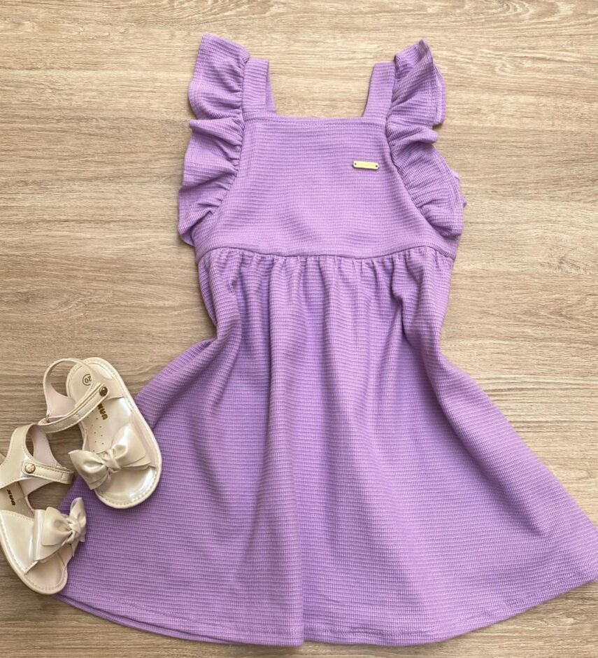 Vestido Infantil Feminino com Babado Lilás Fernanda Ramos Kids