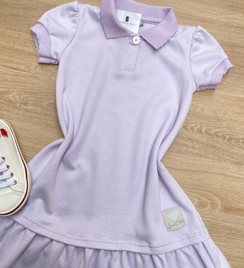 fernandaramoskids com br Vestido Infantil Feminino com Gola Polo Lilás 1