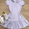 Vestido Infantil Feminino com Gola Polo Lilás Fernanda Ramos Kids