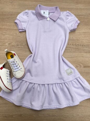 Vestido Infantil Feminino com Gola Polo Lilás Fernanda Ramos Kids