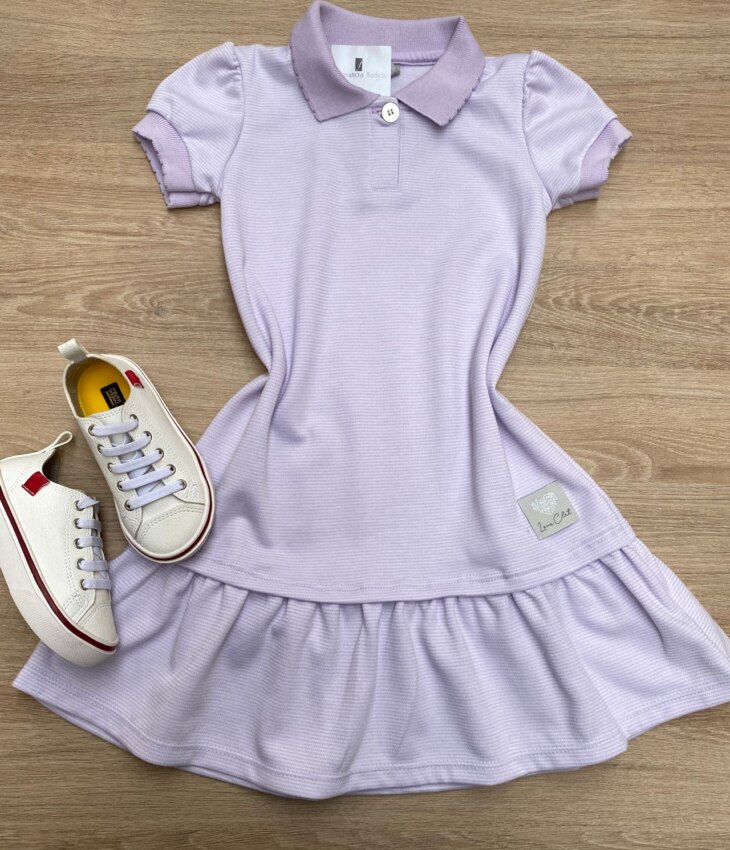 Vestido Infantil Feminino com Gola Polo Lilás Fernanda Ramos Kids