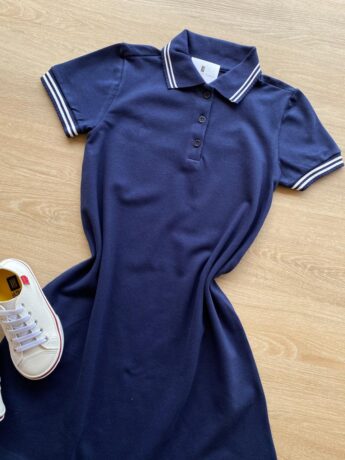 fernandaramoskids com br Vestido Infantil Feminino com Gola Polo Malha Piquet Azul Marinho 1