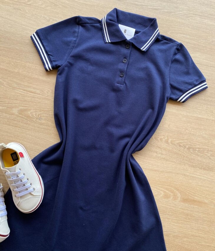 fernandaramoskids com br Vestido Infantil Feminino com Gola Polo Malha Piquet Azul Marinho 1