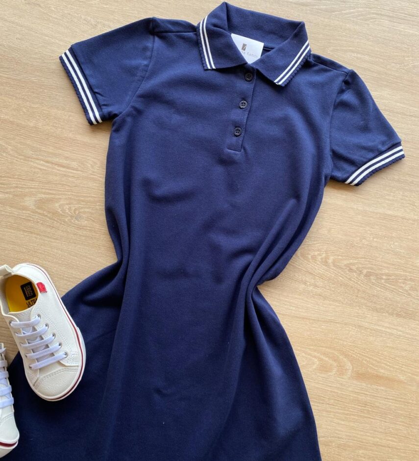 fernandaramoskids com br Vestido Infantil Feminino com Gola Polo Malha Piquet Azul Marinho 1