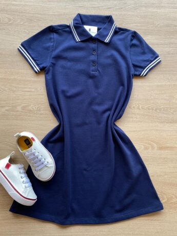 Vestido Infantil Feminino com Gola Polo Malha Piquet Azul Marinho Fernanda Ramos Store
