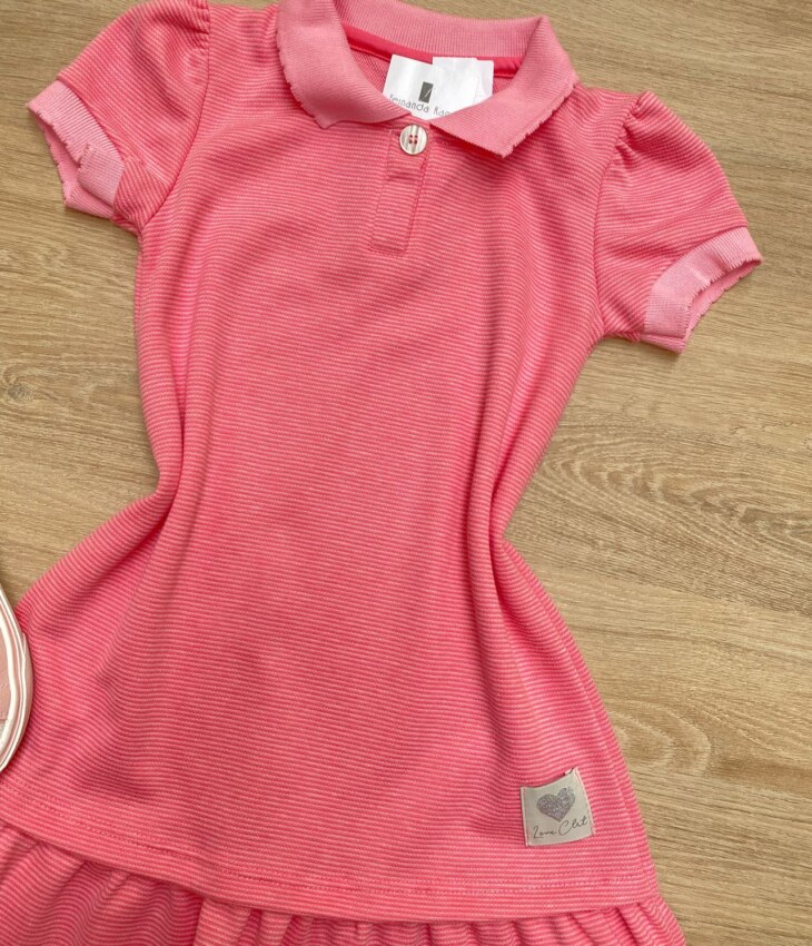 fernandaramoskids com br Vestido Infantil Feminino com Gola Polo Rosa 1