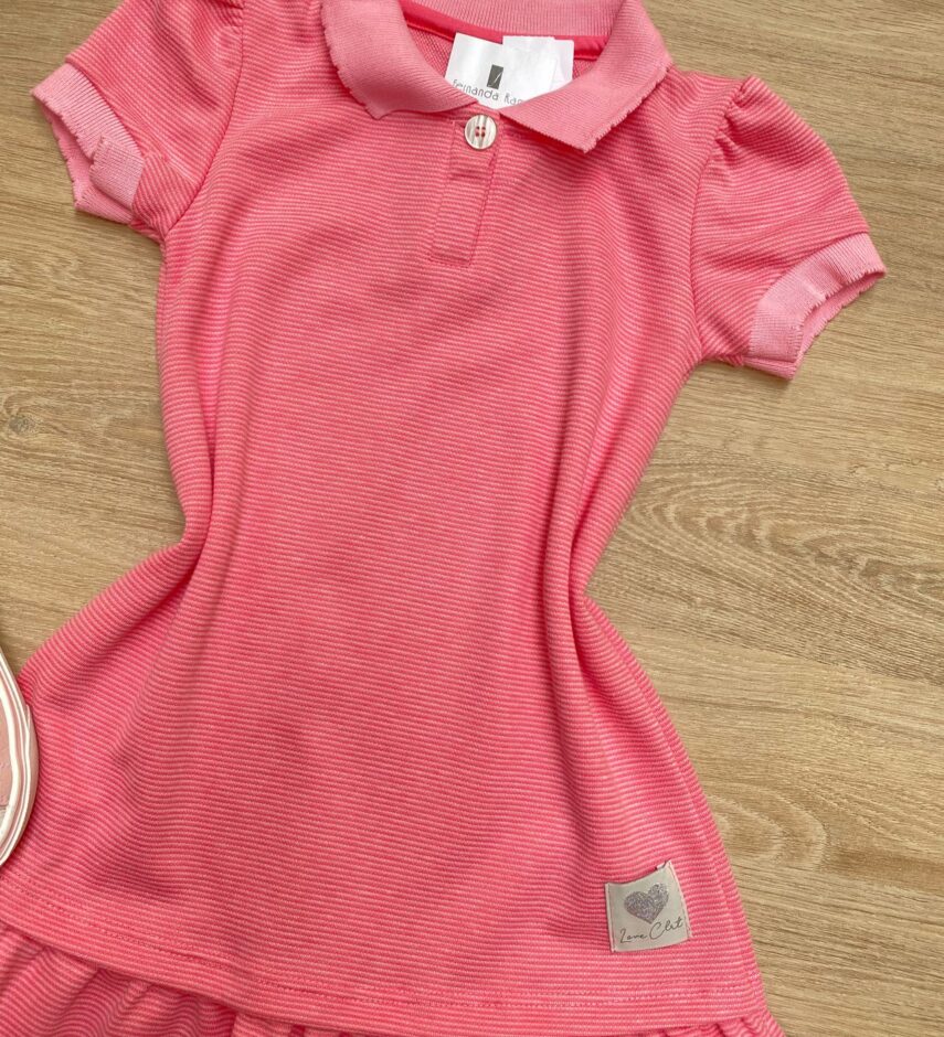 fernandaramoskids com br Vestido Infantil Feminino com Gola Polo Rosa 1