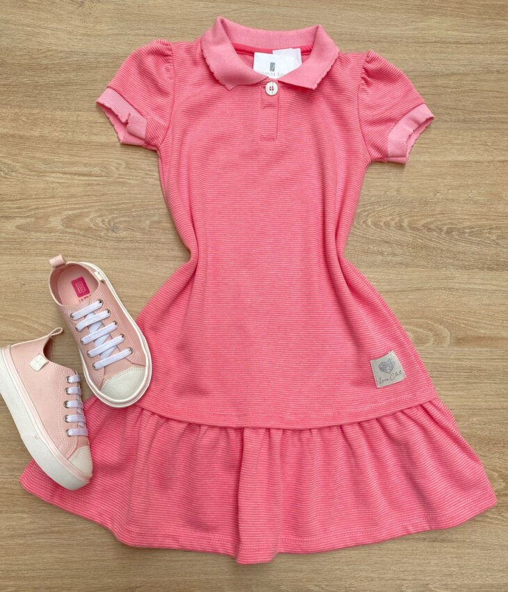 Vestido Infantil Feminino com Gola Polo Rosa Fernanda Ramos Kids