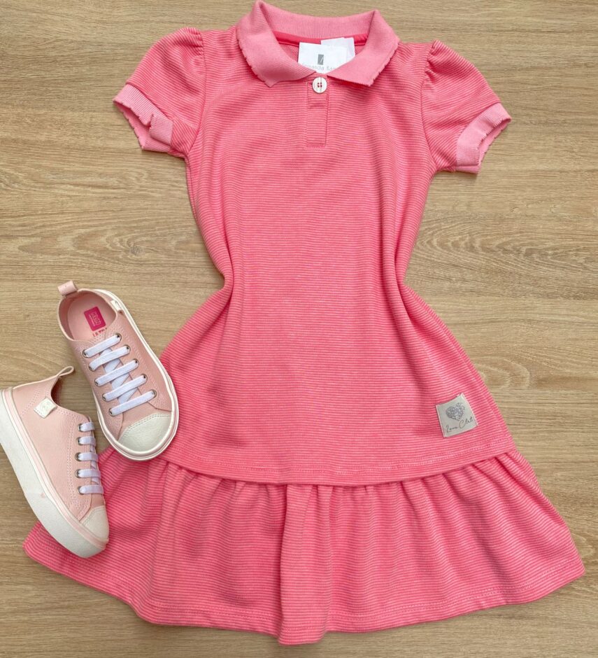Vestido Infantil Feminino com Gola Polo Rosa Fernanda Ramos Kids